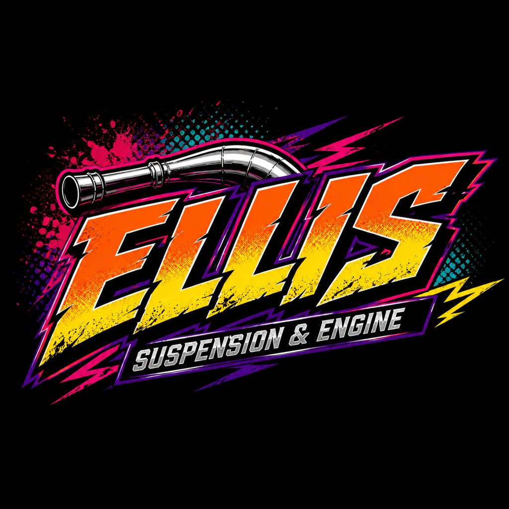 Logo for Ellis Suspension & Engine with colorful design on a black background