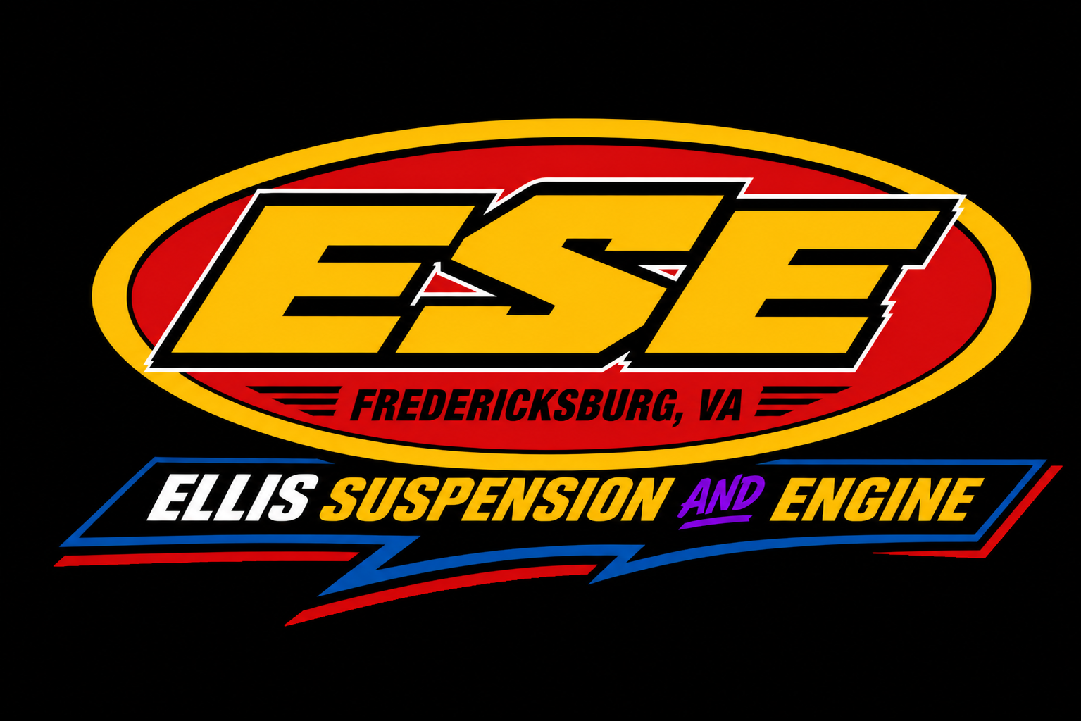 Logo of Ellis Suspension and Engine with 'ESE' on a black background