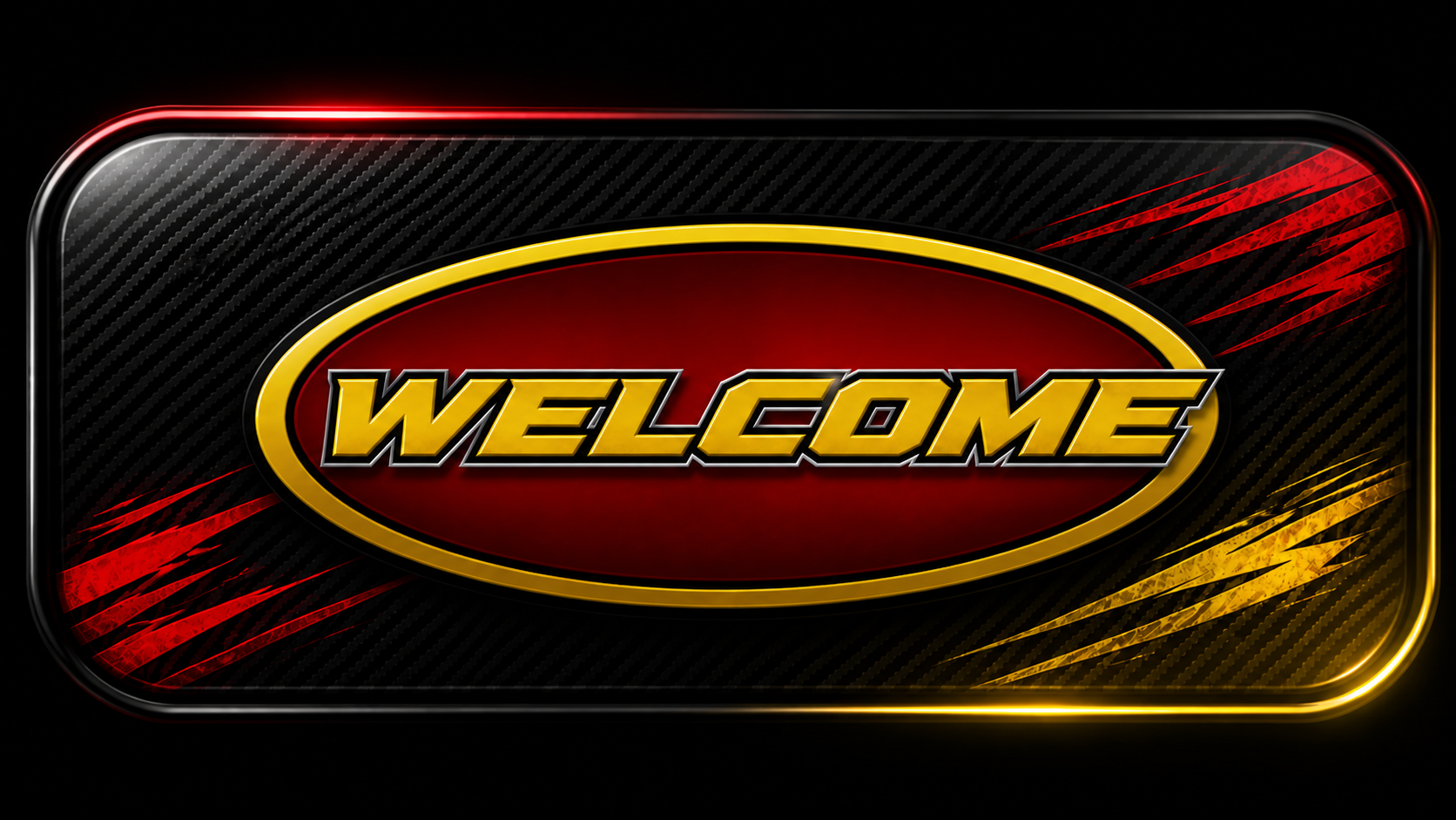 Decorative sign with 'WELCOME' text on a red and gold background